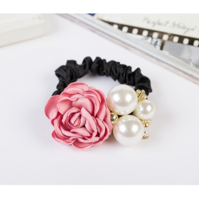 Elastic Hair Bands Rose Flower Crystal Headbands Ribbon Cloth Big Pearls Girls Hair Accessory